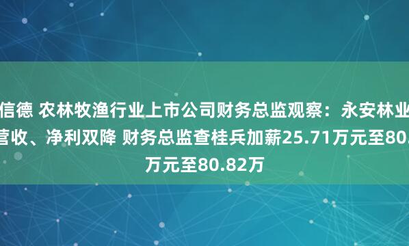 信德 农林牧渔行业上市公司财务总监观察：永安林业去年营收、净利双降 财务总监查桂兵加薪25.71万元至80.82万